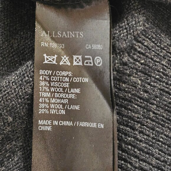 AllSaints Shawl Neck Cardigan Sweater Men Size XXL Gray Charcoal Cotton blend - Picture 11 of 12